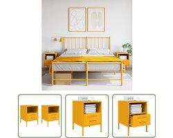vidaXL Nachtkastjes Industrieel - Industriële Nachtkastjes - Nachtkastjes 2 st 36x39x50,5 cm staal mosterdgeel - Staal Nachtkastjes - Mustard Yellow Furniture - Vintage Nachtlamp Tafellamp