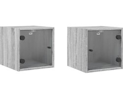 vidaXL - Nachtkastjes - met - glazen - deuren - 2 - st - 35x37x35 - cm - grijs - sonoma