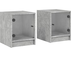vidaXL - Nachtkastjes - met - glazen - deuren - 2 - st - 35x37x42 - cm - betongrijs