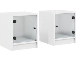 vidaXL - Nachtkastjes - met - glazen - deuren - 2 - st - 35x37x42 - cm - wit