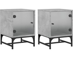 vidaXL - Nachtkastjes - met - glazen - deuren - 2 - st - 35x37x50 - cm - betongrijs