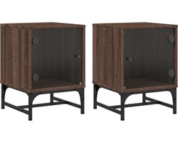 vidaXL - Nachtkastjes - met - glazen - deuren - 2 - st - 35x37x50 - cm - bruineikenkleur