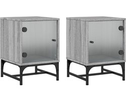 vidaXL - Nachtkastjes - met - glazen - deuren - 2 - st - 35x37x50 - cm - grijs - sonoma