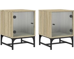 vidaXL - Nachtkastjes - met - glazen - deuren - 2 - st - 35x37x50 - cm - sonoma - eiken