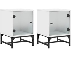 vidaXL - Nachtkastjes - met - glazen - deuren - 2 - st - 35x37x50 - cm - wit