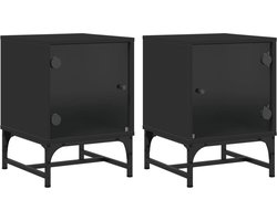 vidaXL - Nachtkastjes - met - glazen - deuren - 2 - st - 35x37x50 - cm - zwart