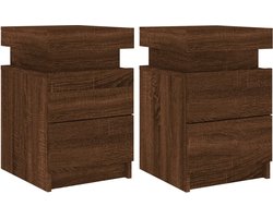 vidaXL - Nachtkastjes - met - LED - 2 - st - 35x39x55 - cm - bruin - eikenkleur