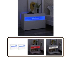 vidaXL Nachtkastjes met LED 60x35x40 cm - Wit Nachtkaste - Led Lampen - Slaapkamers - Houten Kasten - Decoratieve Accessoires