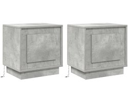 vidaXL - Nachtkastjes - met - LED - Lichten - 2 - stuks - Betonnen - Grijs - 44x34,5x45 - cm