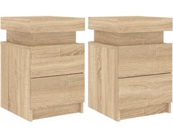vidaXL - Nachtkastjes - met - LED-verlichting - 2 - st - 35x39x55 - cm - sonoma - eiken