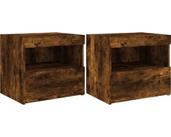 vidaXL - Nachtkastjes - met - LED-verlichting - 2 - st - 50x40x45 - cm - gerookt - eiken