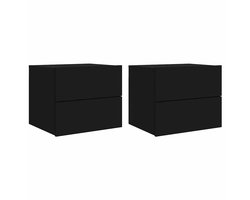 vidaXL - Nachtkastjes - met - LED's - 2 - st - wandgemonteerd - zwart