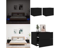 vidaXL Nachtkastjes met LED's 2 st wandgemonteerd zwart - Wandgemonteerd Nachtkastje - Wandgemonteerde Nachtkastjes - Nachtkastje - Zwevend Nachtkastje