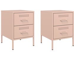 vidaXL Nachtkastjes - Roze - Staal - 36x39x50,5 cm Nachtkastje - Nachtkastjes - Bijzettafel - Wandkastje