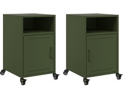 vidaXL Nachtkastjes Set van 2 - Olijfgroen Staal Nachtkastjes - Slaapkamer Meubilair - Olijfgroot - Metalen Nachtkastjes - Design Nachtkastjes