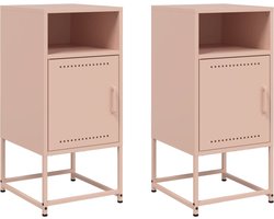 vidaXL Nachtkastjes - Set van 2 - Staal - Roze Nachtkastje - Nachtkastjes - Bijzettafel - Wandkastje