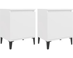 vidaXL Nachtkastjes Wit met Metalen Poten - Set van 2 Nachtkastjes - Industrieel Design - Houten Nachtkastjes - Metalen Poten - Wit Meubilair