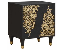 vidaXL - Nachttafeltje - met - Deur - Zwart - 40 - x - 33 - x - 46 - cm - Massief - Mango - Hout