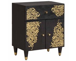 vidaXL - Nachttafeltje - met - Deur - Zwart - 50 - x - 33 - x - 60 - cm - Massief - Mango - Hout