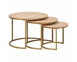 vidaXL - Nesting - Koffietafels - 3 - pcs - Bruin - Massief - mangohout - en - staal