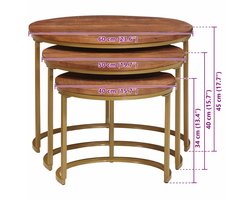 vidaXL - Nesting - Koffietafels - 3 - pcs - Massief - mangohout - en - staal
