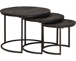 vidaXL - Nesting - Koffietafels - 3 - pcs - Zwart - Massief - mangohout - en - staal