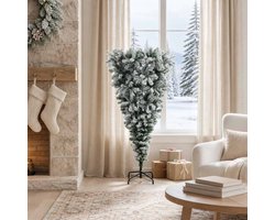 vidaXL - Ondersteboven - kunstkerstboom - 150 - cm - PVC - en - Staal - Groen - en - Wit