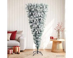 vidaXL - Ondersteboven - kunstkerstboom - 180 - cm - PVC - en - Staal - Groen - en - Wit