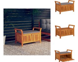 vidaXL Opbergbank - Acaciahout - 91 x 50 x 60 cm - Duurzaam - Opbergruimte - Gebogen armen - Inclusief zitkussen - Tuinbank