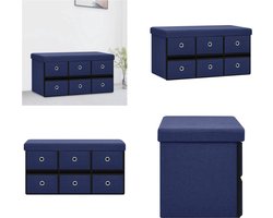 vidaXL Opbergbank inklapbaar 76x38x38 cm kunstlinnen blauw - Opbergbank - Opbergbanken - Bankje - Halbank