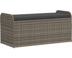 vidaXL - Opbergbankje - met - kussen - 115x51x52 - cm - poly - rattan - grijs