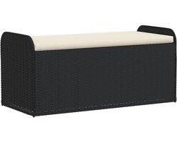 vidaXL - Opbergbankje - met - kussen - 115x51x52 - cm - poly - rattan - zwart