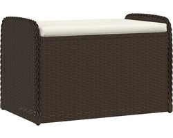 vidaXL - Opbergbankje - met - kussen - 80x51x52 - cm - poly - rattan - bruin
