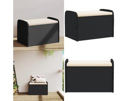 vidaXL - Opbergbankje - met - kussen - 80x51x52 - cm - poly - rattan - zwart