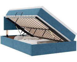 vidaXL - Opbergbed - met - matras - met - hoofdeinde - Blauw - 120 - x - 190 - cm - Fluweel