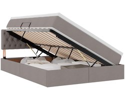 vidaXL - Opbergbed - met - matras - met - hoofdeinde - Taupe - 140 - x - 200 - cm - fluweel