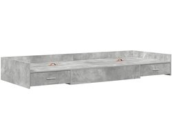 vidaXL - Opbergbedframe - met - hoofdeinde - Beton - Grijs - 90 - x - 200 - cm - Bewerkt - hout