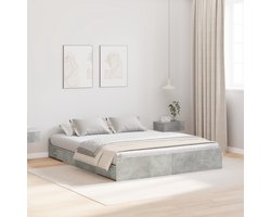 vidaXL - Opbergbedframe - met - lade - Beton - Grijs - 140 - x - 190 - cm - Bewerkt - hout