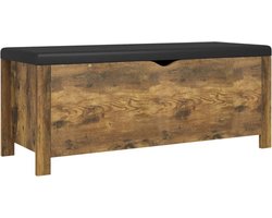 vidaXL - Opbergbox - met - kussen - 105x40x45 - cm - bewerkt - hout - gerookt - eiken