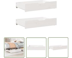 vidaXL Opbergboxen - Bedladekasten - Bedlades 2 st 80x55x17 cm massief grenenhout wit - Houten Laden - Slaapkamers - Onderbedopslag