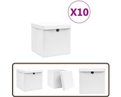vidaXL Opbergboxen met deksel - 10 stuks - Wit - 28x28x28 cm Opslagruimte - Opbergdoos - Opberger - Kast Organiseren - Inboedel Ordenen