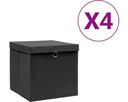 vidaXL - Opbergboxen - met - deksel - 4 - st - 28x28x28 - cm - zwart