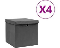 vidaXL - Opbergboxen - met - deksel - 4 - st - 28x28x28 - cm - zwart