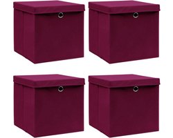 vidaXL - Opbergboxen - met - deksel - 4 - st - 32x32x32 - cm - stof - donkerrood