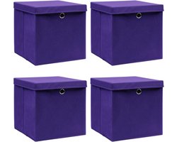 vidaXL - Opbergboxen - met - deksel - 4 - st - 32x32x32 - cm - stof - paars