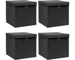 vidaXL - Opbergboxen - met - deksel - 4 - st - 32x32x32 - cm - stof - zwart