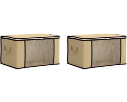 vidaXL - opbergdoos - met - doorzichtige - zijkant - 2 - pcs - Crèmekleurig