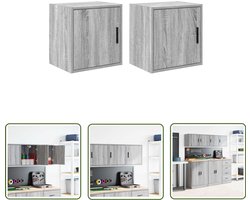 vidaXL Opbergkast - Garagekast - Garagewandkasten 2 st spaanplaat Sonoma grijs - Gereedschapskast - Houten Kast - Grijze Kast