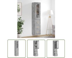 vidaXL Opbergkast - Hoge Kast - Hoge kast 34,5x34x180 cm bewerkt hout betongrijs - Houten Kast - Grijze Kast - Betonnen Kast