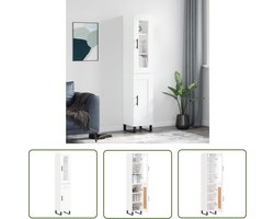 vidaXL Opbergkast - Hoge Kast - Hoge kast 34,5x34x180 cm bewerkt hout wit - Houten Kast - Wit Meubel - Living Room Furniture